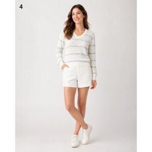 Vintage 80s Mister Noah Dainty Sweater XS White Acrylic Drop Knit V-Neck